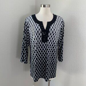 JM Collection Woman Plus 1X Geometric Tunic Top Embellished Neckline Shirt